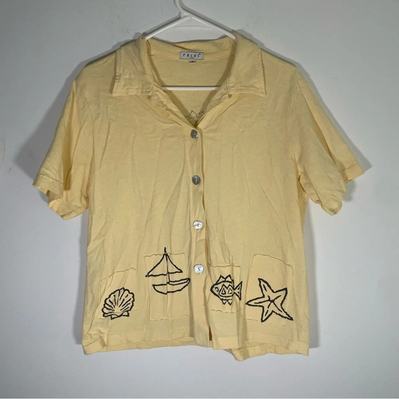 Tops - Vintage Women’s Baby Yellow Button Down Beachy Blouse Size Small